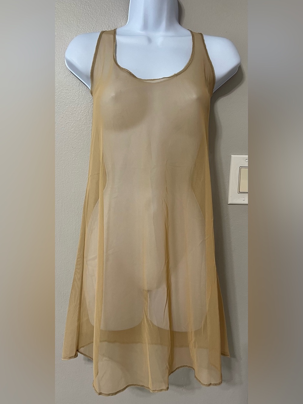 Vintage Sheer Nude Mesh Slip Dress Cami Y2K 90s Minimalist Lingerie